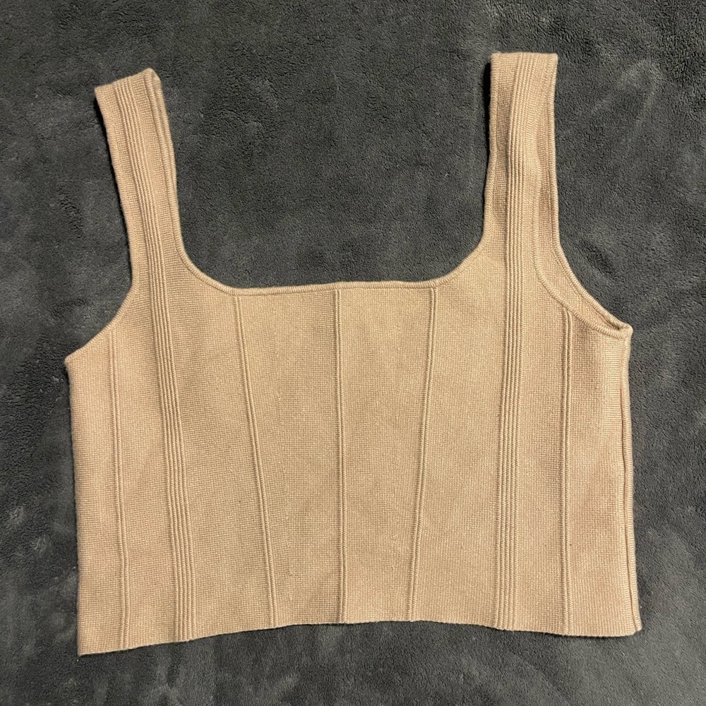 Tan Ribbed Knit Crop Top